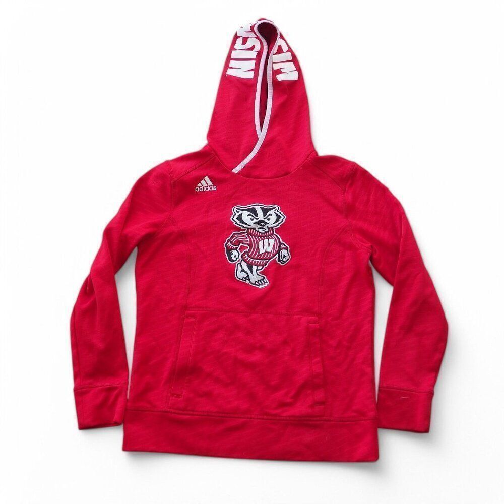 Adidas Wisconsin Badgers Fleece Hooded Sweatshirt Red / White Women's Small‎ (S)